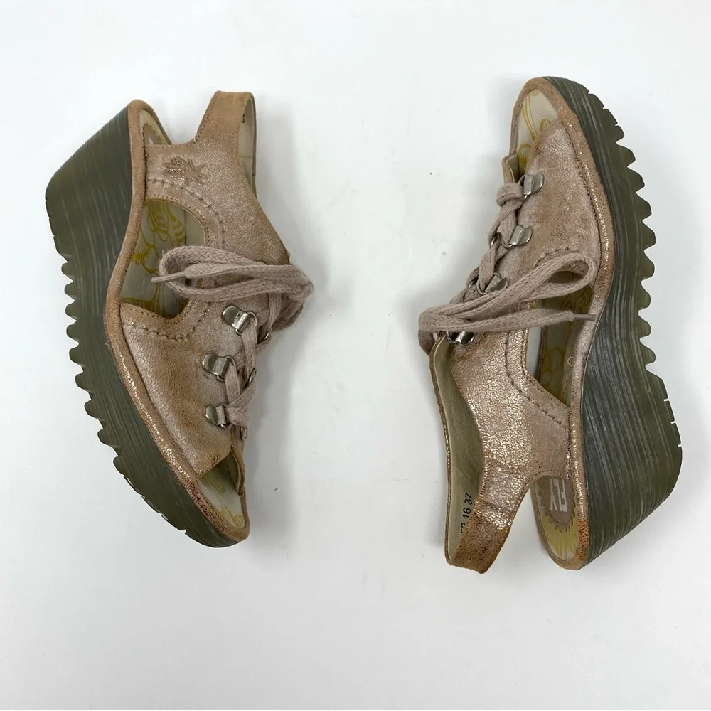 Fly London Ylfa Lace-Up Leather Platform Wedge Sandal - Picture 3 of 14